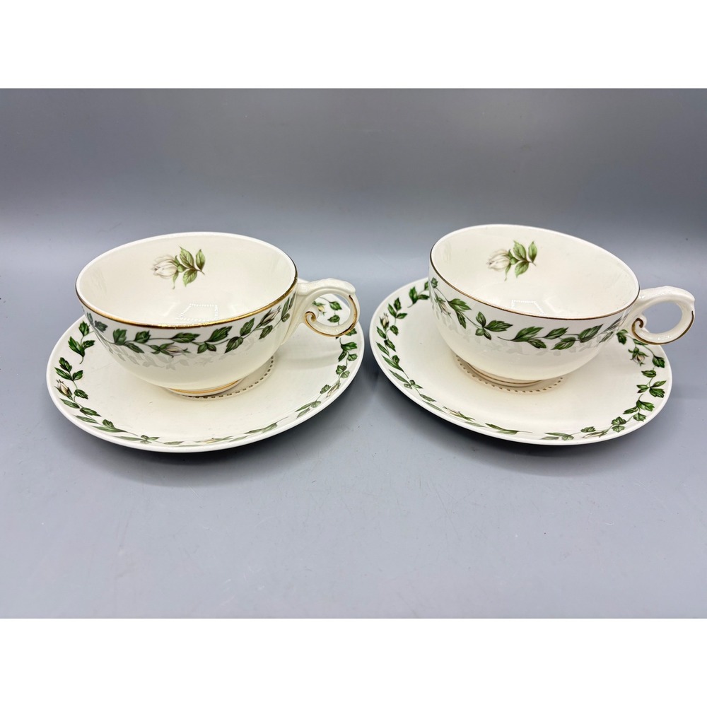 Hall China Cameo Rose Tea Cup and Saucer Set of 2 Vintage Floral Gold Trim